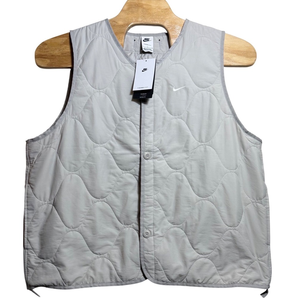 NEW Nike Therma-FIT Men Large Quilted Military Vest Grey Oversized DX0890-012